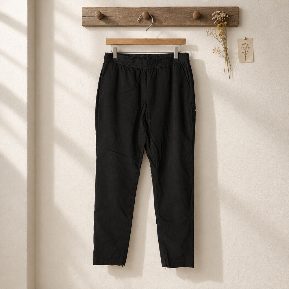 The Fisher Project Eileen Fisher Black Smocked Waist Ankle Zip Pants Small NWOT